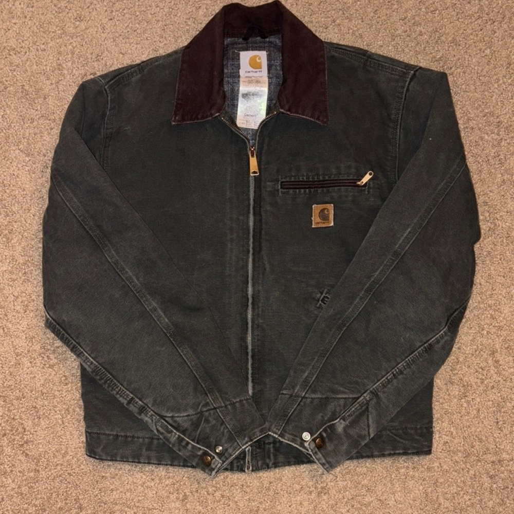 Carhartt Dark Green Jacket with Brown Collar Men’s J97 MOS - Picture 5 of 14